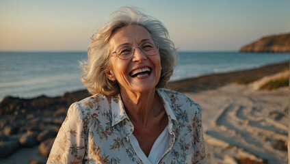 Fototapeta na wymiar Woman Enjoying Retirement on California Beach 