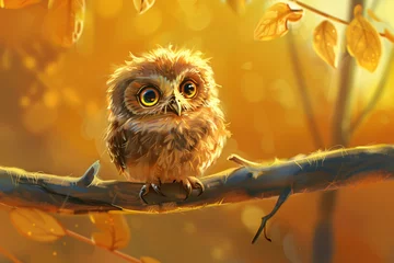 Foto op Canvas a cartoon of an owl on a branch © Doina