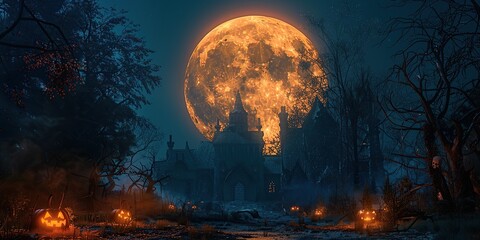 Haunting Halloween Night with Full Moon