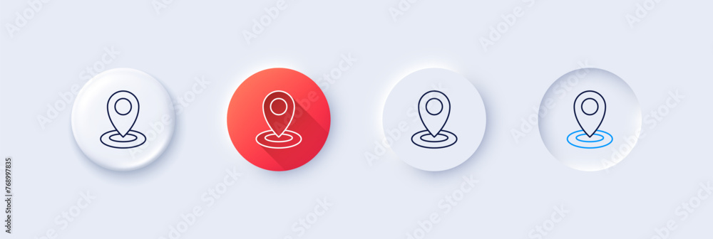 Poster location line icon. neumorphic, red gradient, 3d pin buttons. map pointer sign. line icons. neumorph