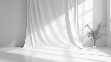 clean white room background with curtains