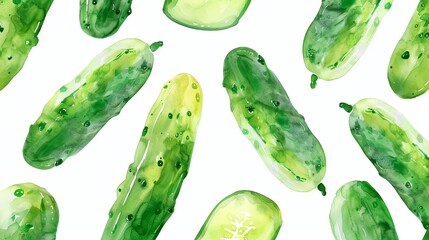 a watercolor painting of a bunch of cucumbers on a white background