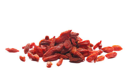 Dried goji berry pile isolated on white	