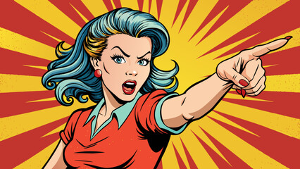 gesture woman pointing finger at you pop art retr