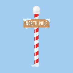 Set of wooden street signs in the snow, winter pointers in flat style. Cute collection of North Pole signs or Christmas. Winter holiday xmas symbol, cartoon banner. Vector illustration, 