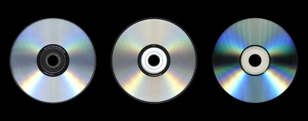 Set of blank back view CD DVDs with colorful reflective layer