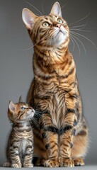 Close up of male bornean bay cat and kitten with spacious area on the left for text placement