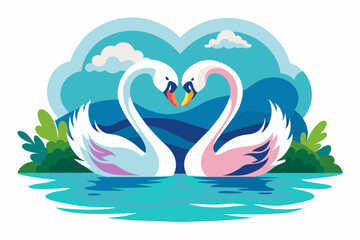 Love swans on the lake  vector illustration 