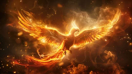 Foto op Canvas Mythical Fire bird phoenix with wings spread out © AM