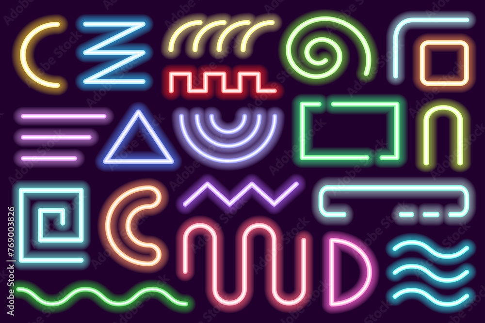 Poster colorful glowing linear design elements. abstract neon lines, shining vector shapes and lines. brigh