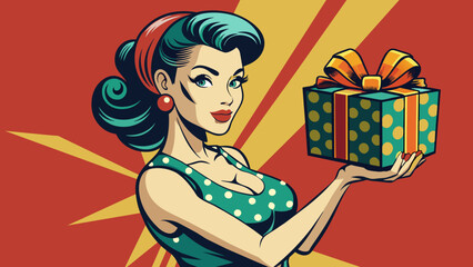 girl with the gift in vintage style pin up girl 
