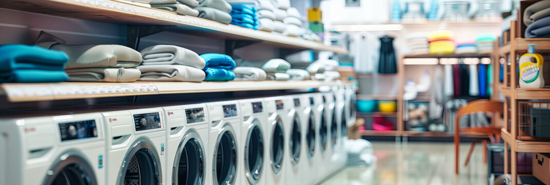 Commercial Laundry Machines, Row of Appliances for Cleaning, Concept of Industrial Washing Services