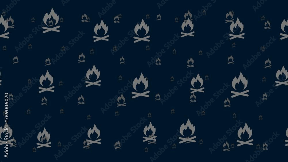 Poster bonfire symbols float horizontally from left to right. parallax fly effect. floating symbols are loc