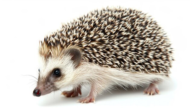 Single hedgehog captured alone against white backdrop for optimal search relevance