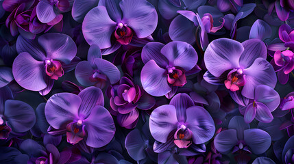 A dreamy pattern featuring exotic orchids in hues of violet - obrazy, fototapety, plakaty