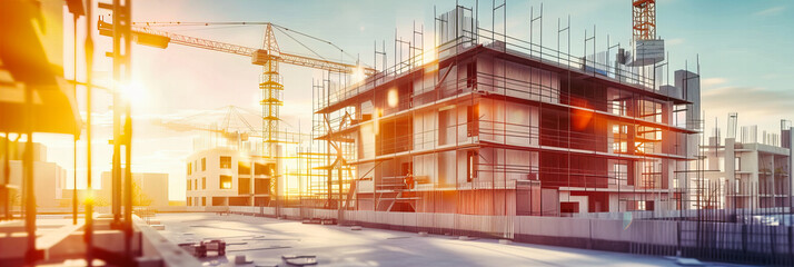 Construction Site at Sunset, Industrial Work and Building Development, Architecture and Engineering
