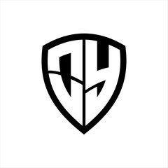 OY monogram logo with bold letters shield shape with black and white color design