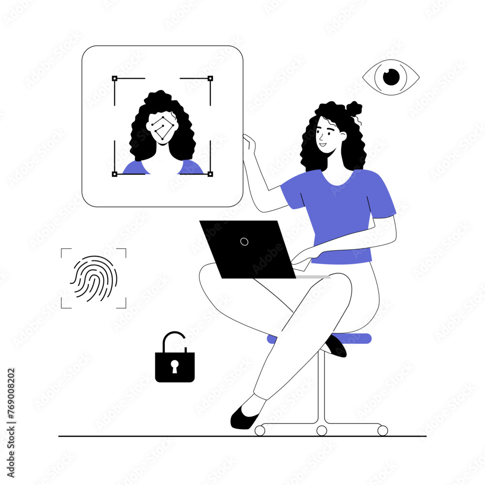 Poster face identity concept. security and identity verification. woman accessing her account with user fac
