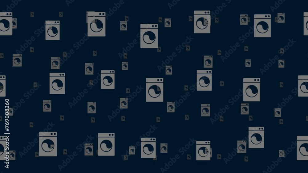 Poster washer symbols float horizontally from left to right. parallax fly effect. floating symbols are loca