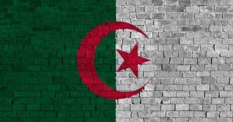People's Democratic Republic of Algeria Flag Over a Grunge Brick Background