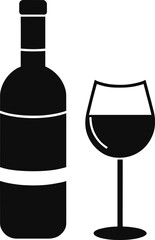 Black vector illustration on white background of a wine bottle and glass, depicted in a minimalist style for culinary themes.