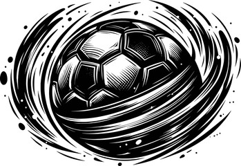 Black vector illustration on white background of a football, capturing the sport's energy and dynamism for sports themes.