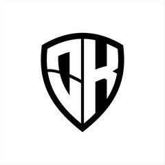 OK monogram logo with bold letters shield shape with black and white color design