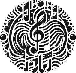 Black vector illustration on white background of a series of musical notes, symbolizing melody and the arts for music themes.