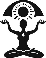 Black vector illustration on white background of a yoga pose silhouette, capturing balance and wellness for health themes.