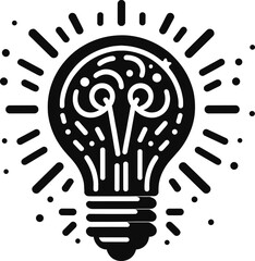 Black vector illustration on white background of a light bulb, symbolizing ideas, innovation, and creativity for business themes.