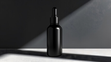 Fototapeta premium Elegant Black Dropper Bottle on a Textured Surface