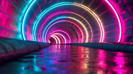 Futuristic tunnel with glowing neon lights