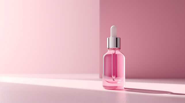 Pink Aesthetic Cosmetic Serum Bottle on Textured Background