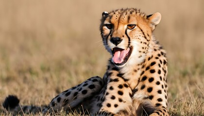 A Cheetah With Its Tongue Lolling Out Tired From