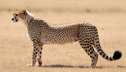 A Cheetah With Its Tail Held Low Indicating Submi