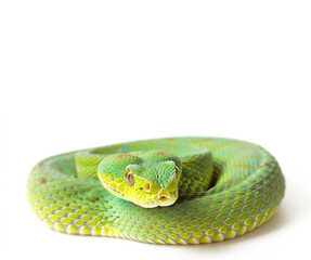 Fototapeta premium Green pit viper (Asian pit viper) isolated on white, space for text