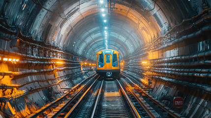 Engineering works in tube underground tunnel - obrazy, fototapety, plakaty