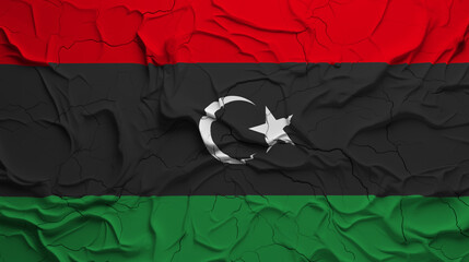 Close-Up of a Wrinkled and Cracked Old State of Libya Flag - obrazy, fototapety, plakaty