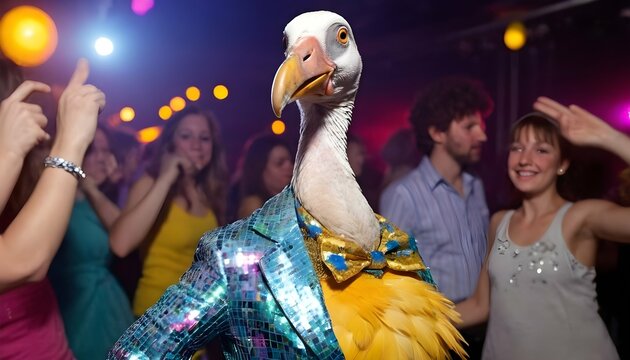A Dodo Bird At A Dance Party Wearing Disco Clothes