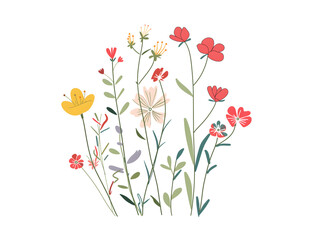 Elegant Wildflower Illustration with Pastel Colors and White Background