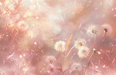 Ethereal Dandelion Meadow with Pink Tones

