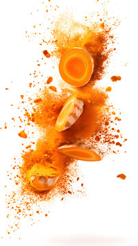 Dynamic Explosion of Turmeric Powder with Fresh Root and Slice