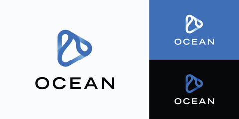 Vector logo design of triangle and wave shape with three-dimensional effect of modern, simple, clean and abstract style.