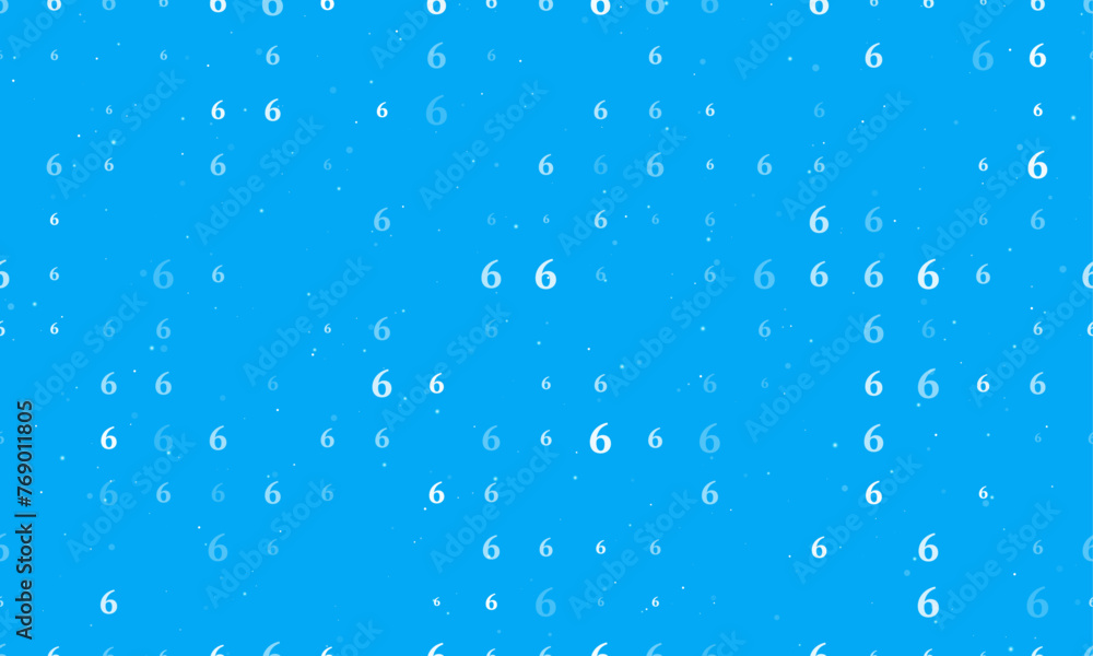 Poster seamless background pattern of evenly spaced white number six symbols of different sizes and opacity