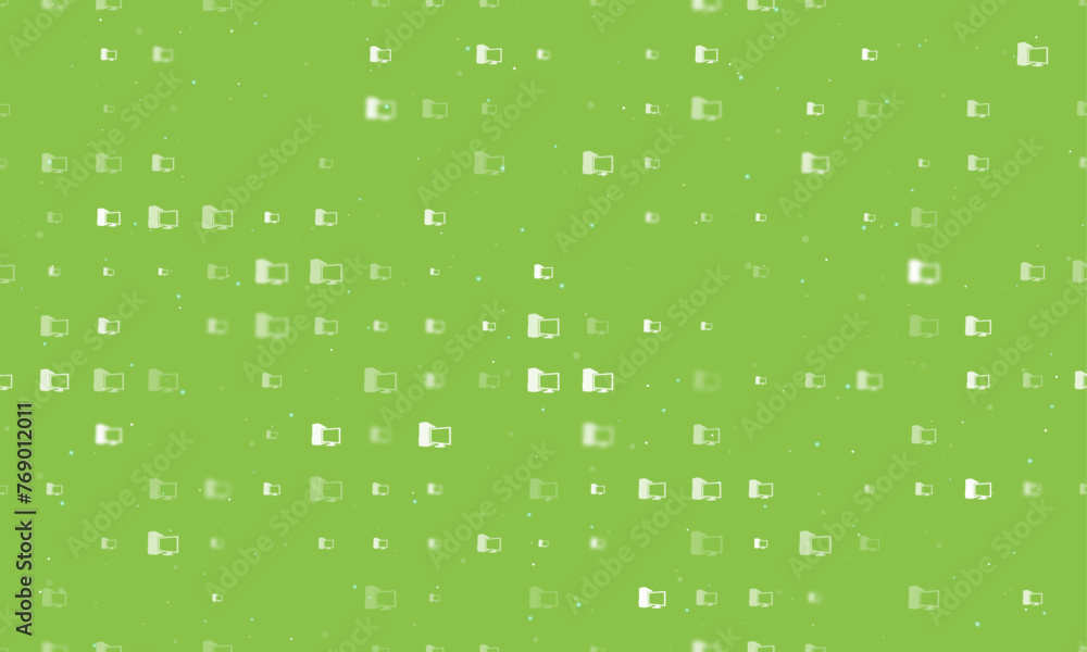 Poster seamless background pattern of evenly spaced white desktop symbols of different sizes and opacity. v