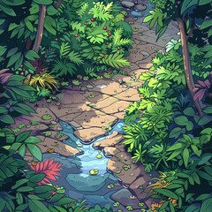 8bit game forest floor, varied random hues, small puddles, top angle, detailed pixel art