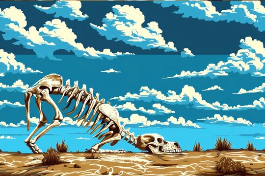 8bit game floor, sand dunes, random color, occasional pixelated bones
