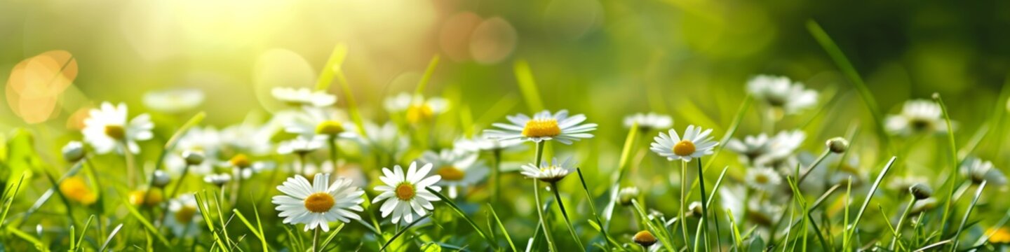 meadow flowers and daisies in the grass beautiful spring landscape natural summer panorama