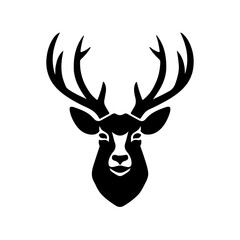 A large deer head symbol in the center. Isolated black symbol. Illustration on transparent background
