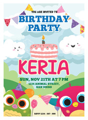 Happy Birthday Two Owls Birthday Invitation and Card